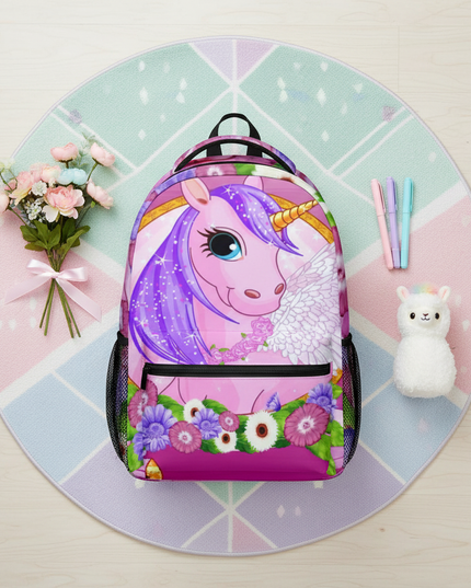 3d unicorn backpack - flat-lay