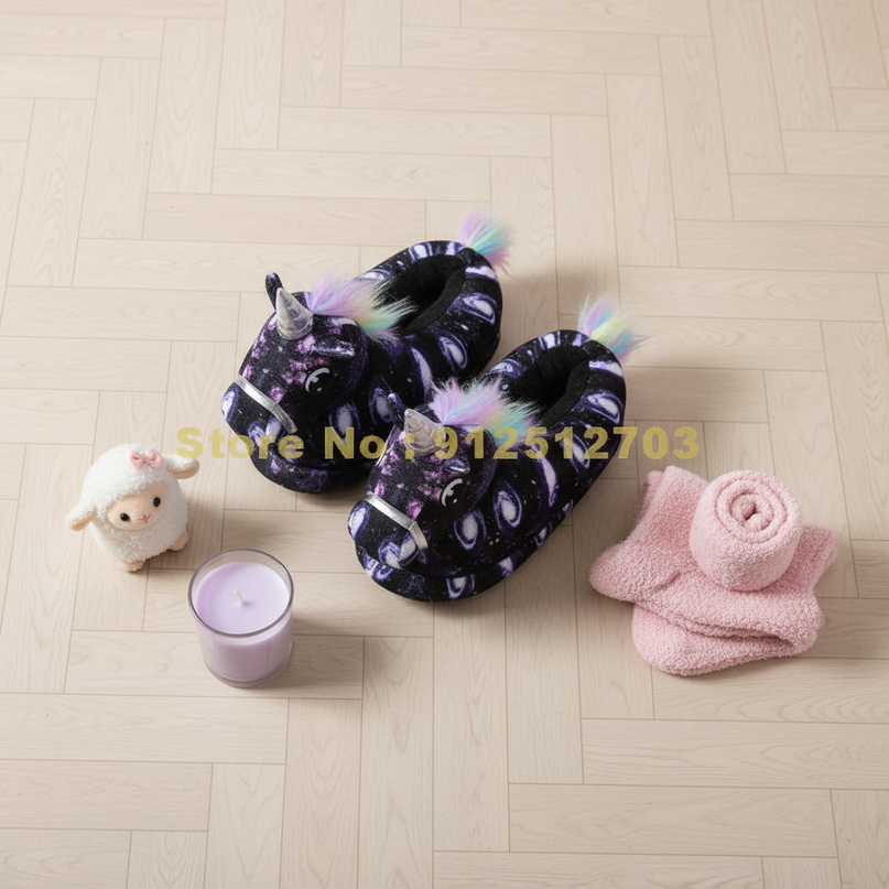 3d unicorn mule slippers - flat-lay