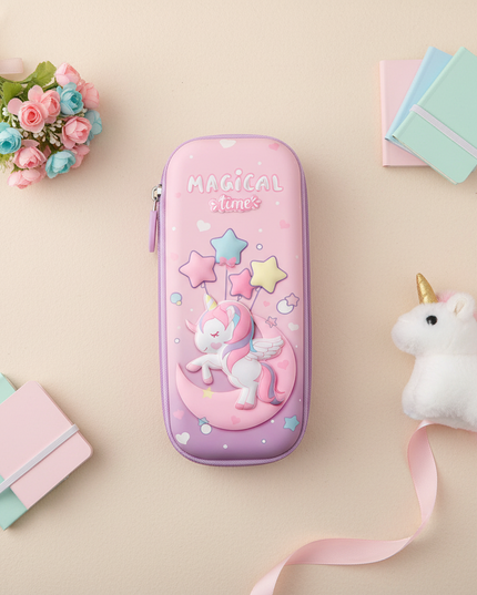 3d unicorn pencil case - flat-lay