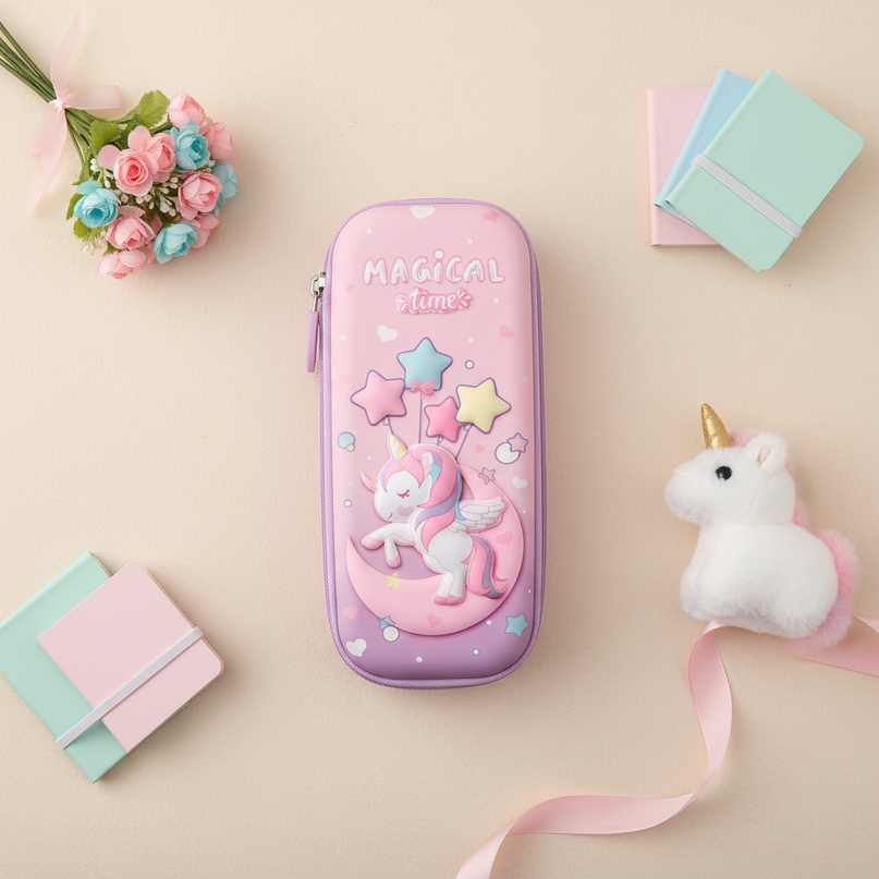 3d unicorn pencil case - flat-lay