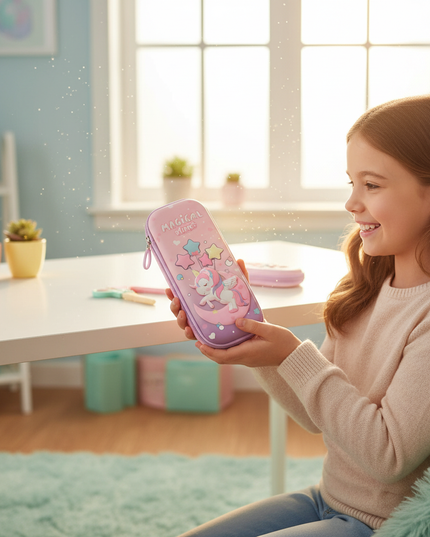 3d unicorn pencil case - in-use