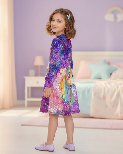 3d unicorn print dress girls - back