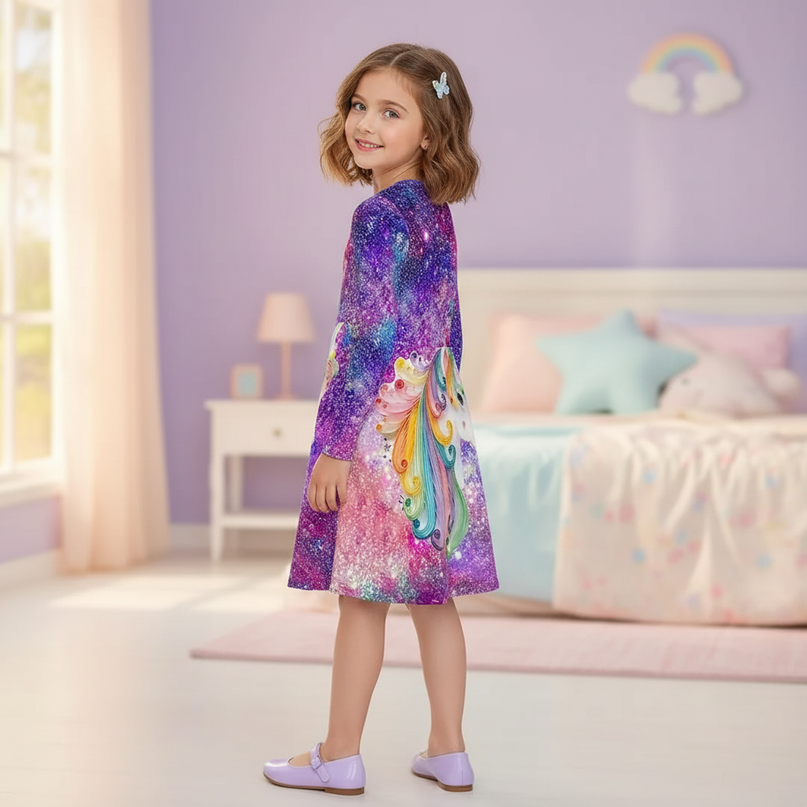 3d unicorn print dress girls - back