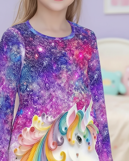 3d unicorn print dress girls - detail