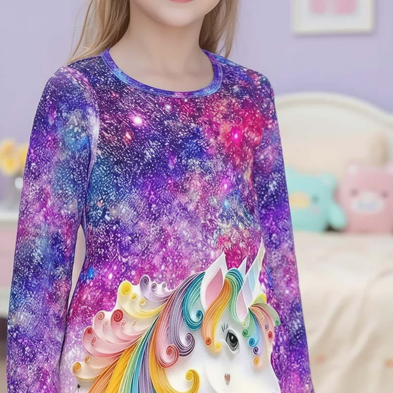 3d unicorn print dress girls - detail