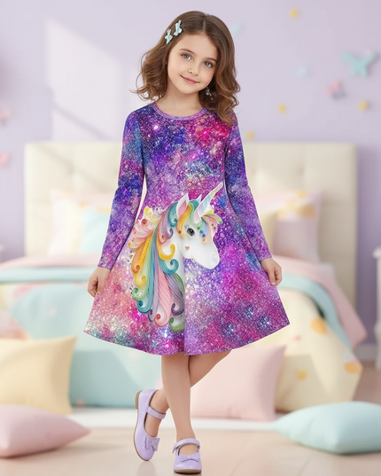 3d unicorn print dress girls - front