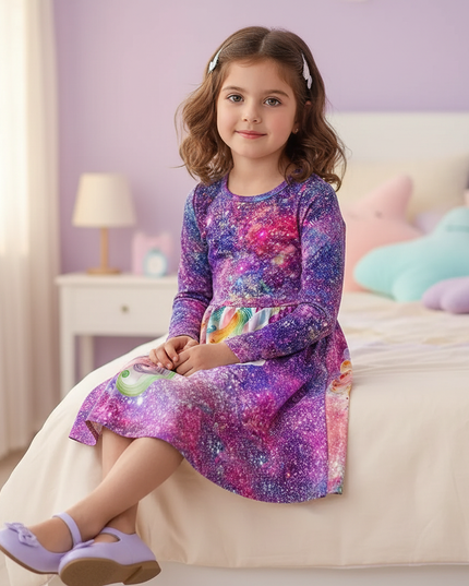3d unicorn print dress girls - sitting