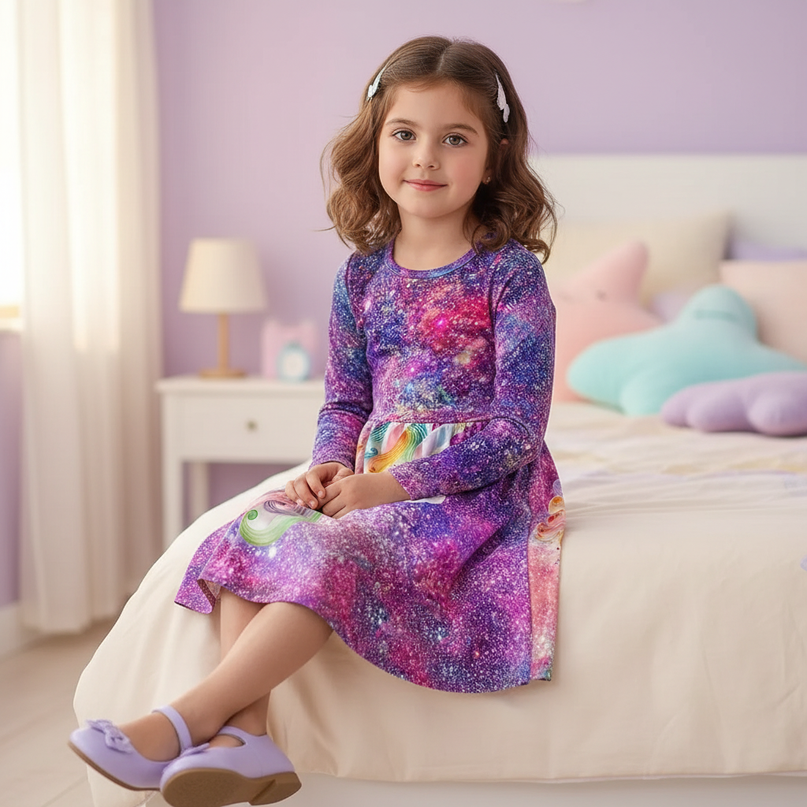 3d unicorn print dress girls - sitting