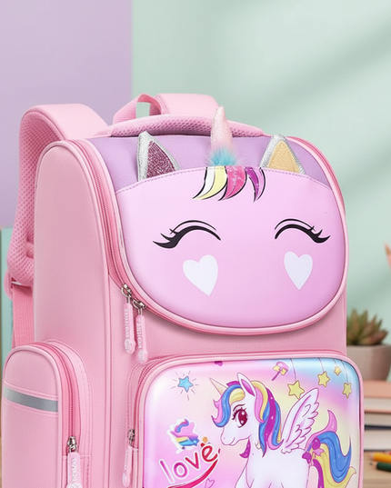 3d unicorn school backpack large pink - detail