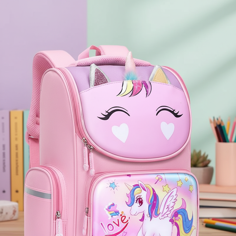 3d unicorn school backpack large pink - detail