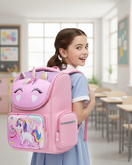 3d unicorn school backpack large pink - in-use