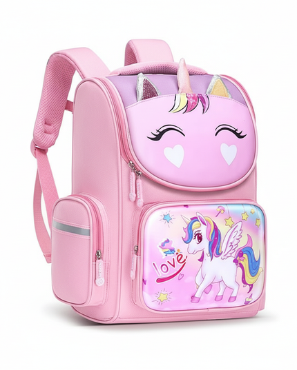 3d unicorn school backpack large pink - white-bg