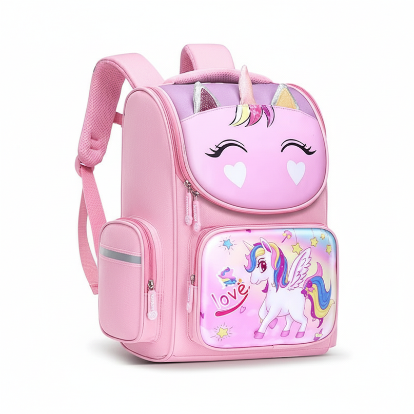 3d unicorn school backpack large pink - white-bg