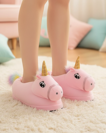 3d unicorn slippers - in-use