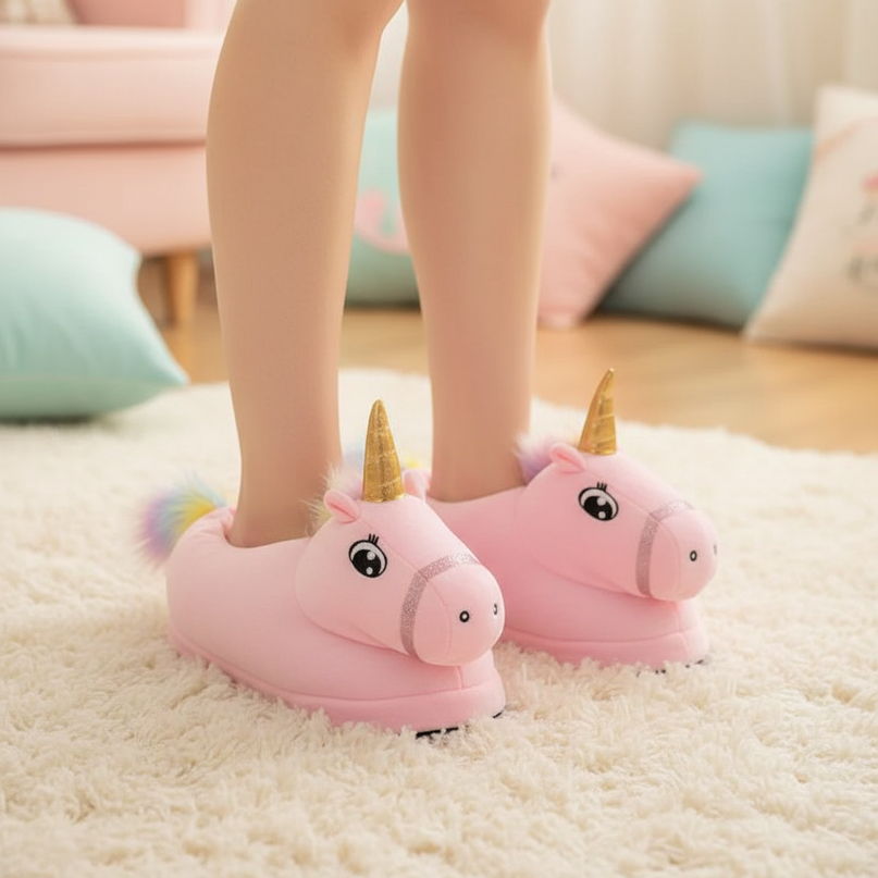 3d unicorn slippers - in-use
