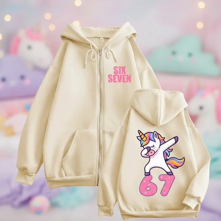 67 unicorn zip hoodie beige - lifestyle
