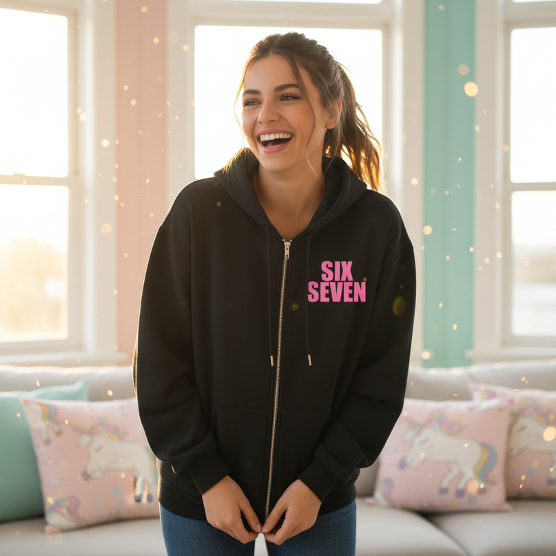 67 unicorn zip hoodie black - in-use