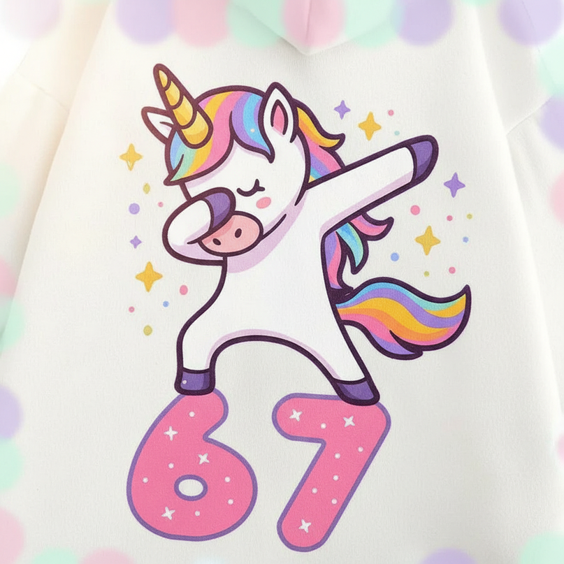 67 unicorn zip hoodie white - detail