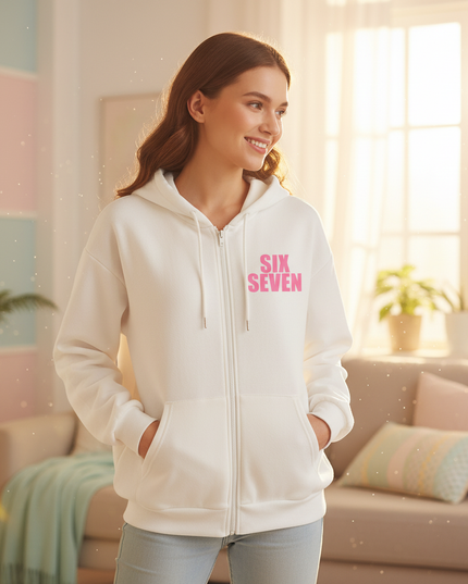 67 unicorn zip hoodie white - in-use