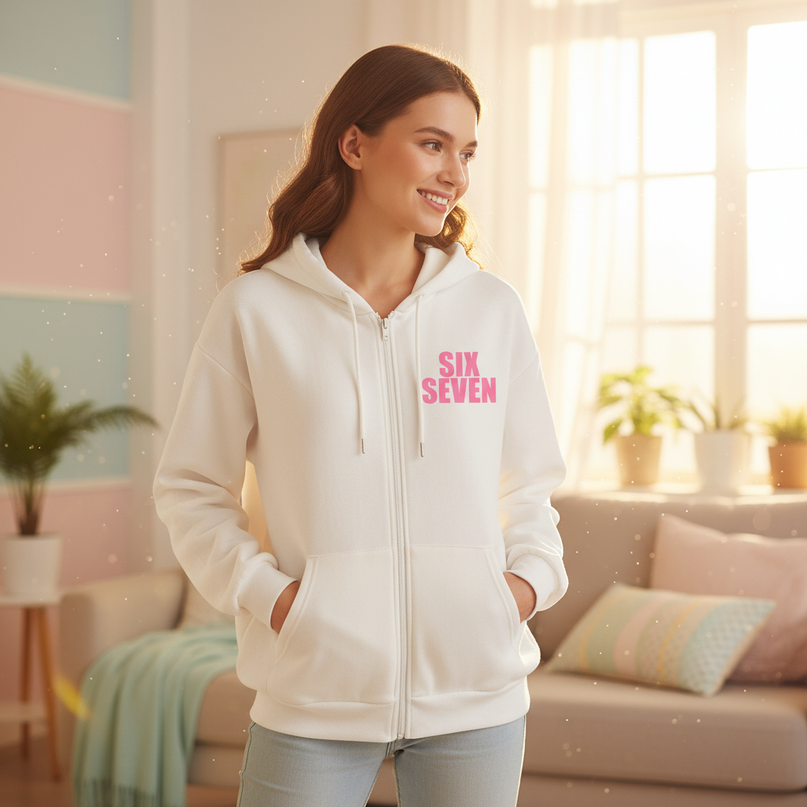67 unicorn zip hoodie white - in-use