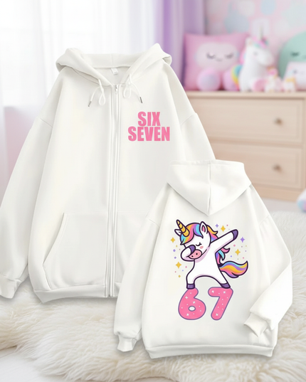 67 unicorn zip hoodie white - lifestyle