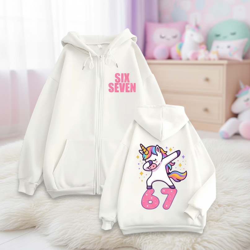 67 unicorn zip hoodie white - lifestyle