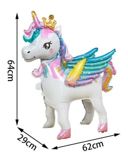 Two-line party banner hung on a wall with pastel unicorn decorations