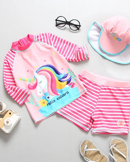 Striped Girls Unicorn One Piece Swimsuit
