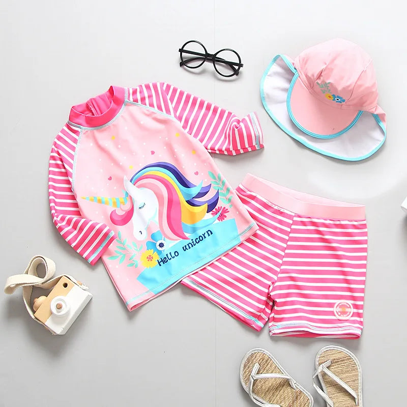 Striped Girls Unicorn One Piece Swimsuit