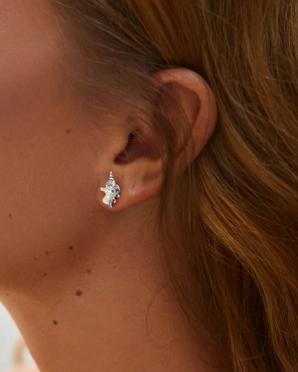 Sculpted CZ Unicorn Stud Earrings