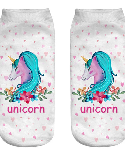 Teal Unicorn Flower Ankle Socks