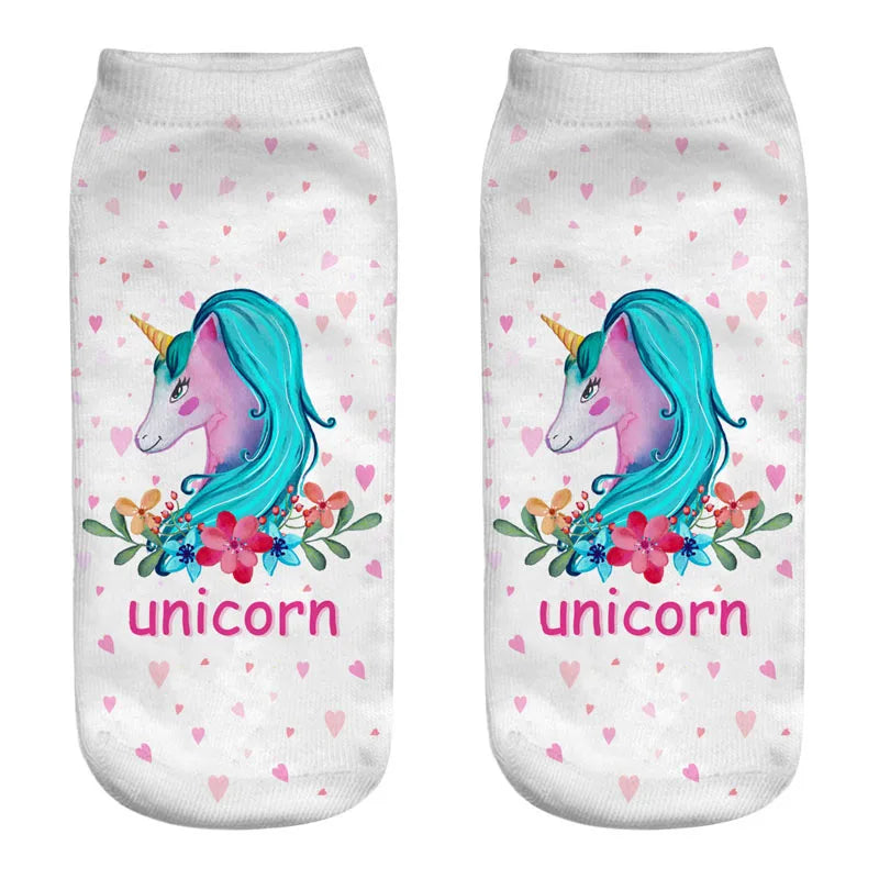 Teal Unicorn Flower Ankle Socks