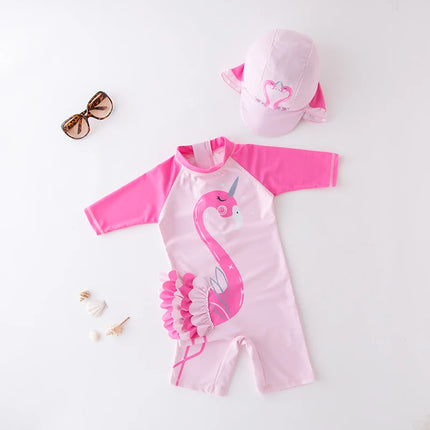 Girls One Piece Unicorn Swimsuit Pink