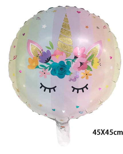 Gold horn and pink heart nose detail on the unicorn balloon