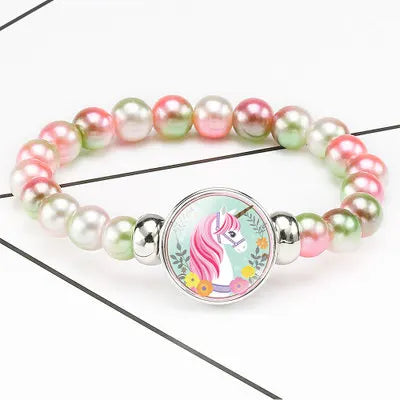 Coral Pearl Unicorn Bracelet