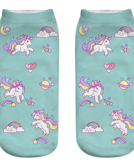 Kawaii Unicorn Socks Teal Dream