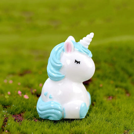 Blue Sitting Unicorn Clay Figurine