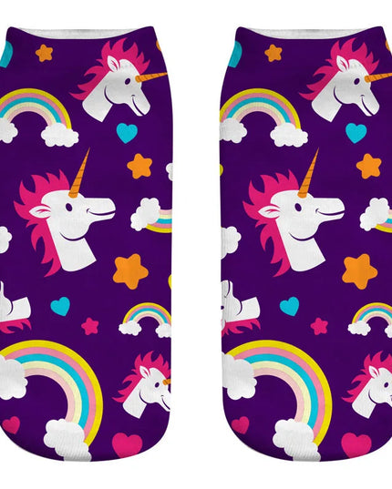 Bold Purple Unicorn Ankle Socks