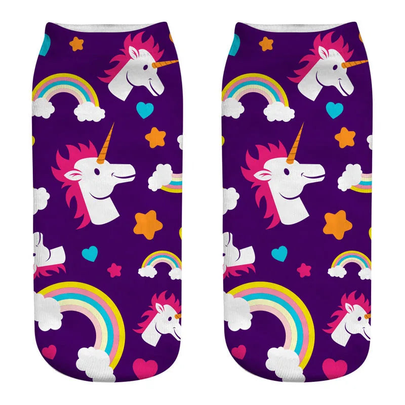 Bold Purple Unicorn Ankle Socks