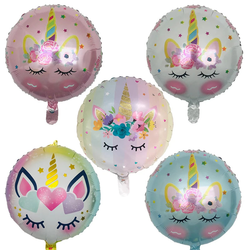 Close-up of the sleeping unicorn face on the foil balloon