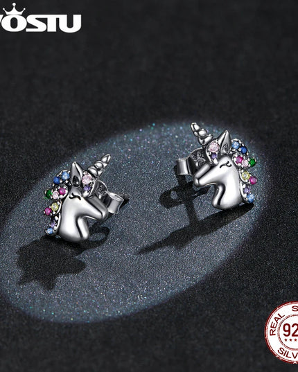 Sculpted CZ Unicorn Stud Earrings