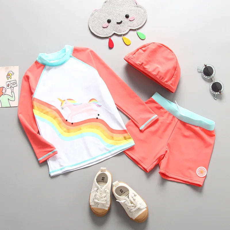 Coral Childrens Unicorn Swimsuit Set