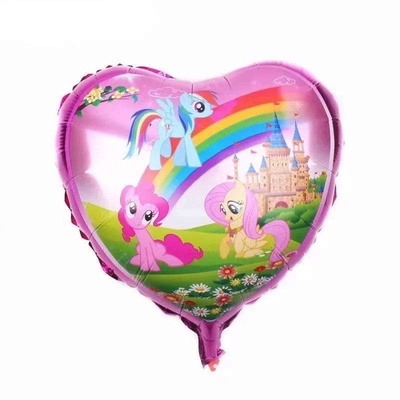 Unicorn balloon set up as a party decoration with ribbon