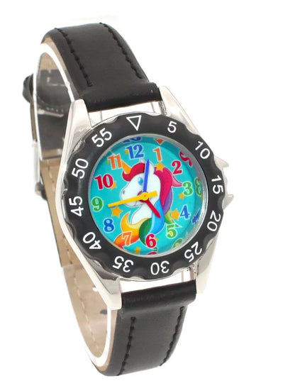 Black Leather Unicorn Watch