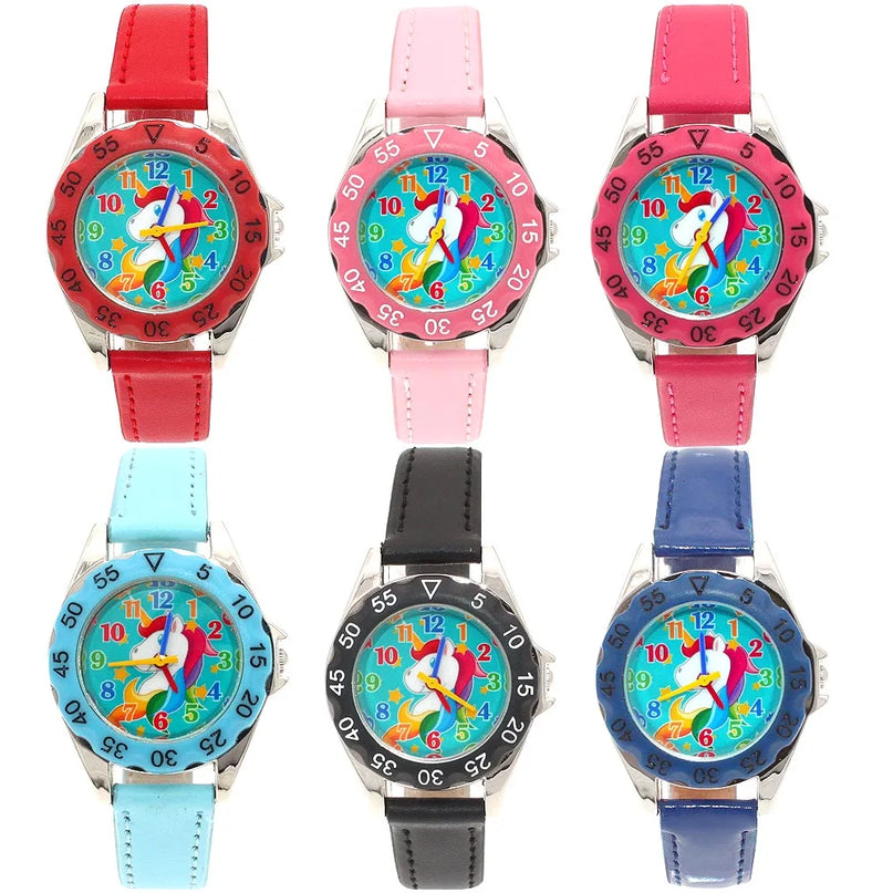 Black Leather Unicorn Watch
