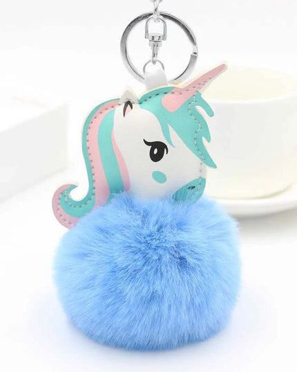 Fluffy Unicorn Pom Pom Keychain