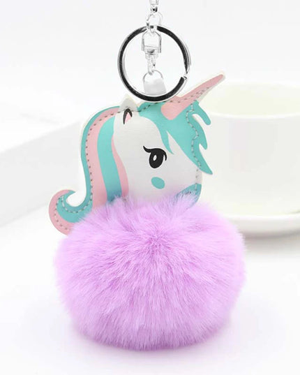 Fluffy Blue Unicorn Keychain