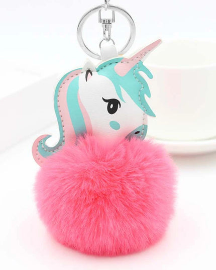 Fluffy Unicorn Pom Pom Keychain