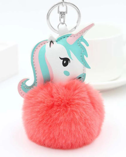 Fluffy Unicorn Pom Pom Keychain