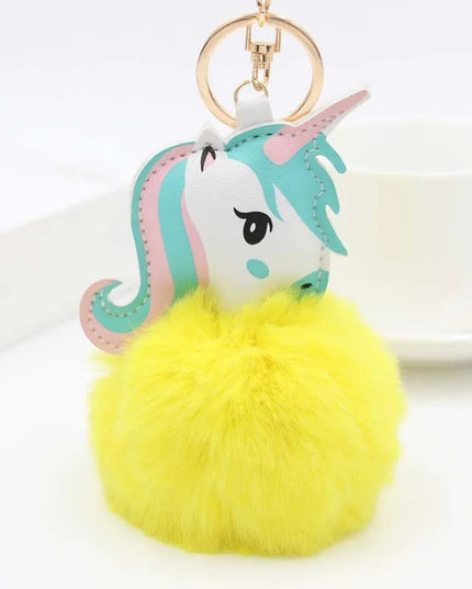 Fluffy Unicorn Pom Pom Keychain